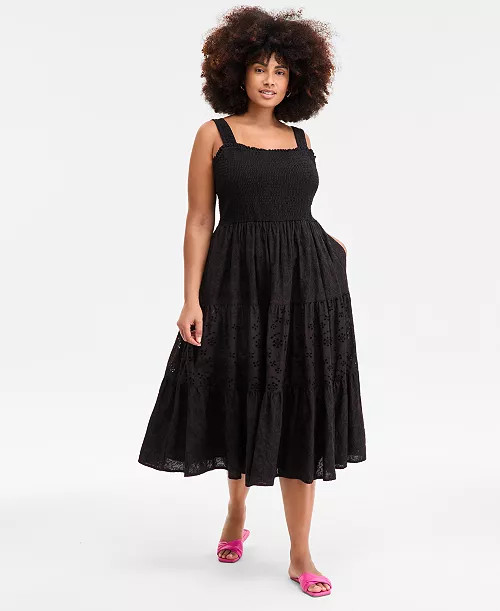 On 34 Trendy Plus Size Smocked Eyelet Maxi Dress | Macy's