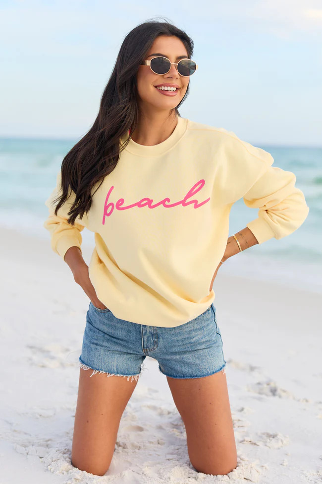 Beach Script Yellow Graphic Sweatshirt | Pink Lily