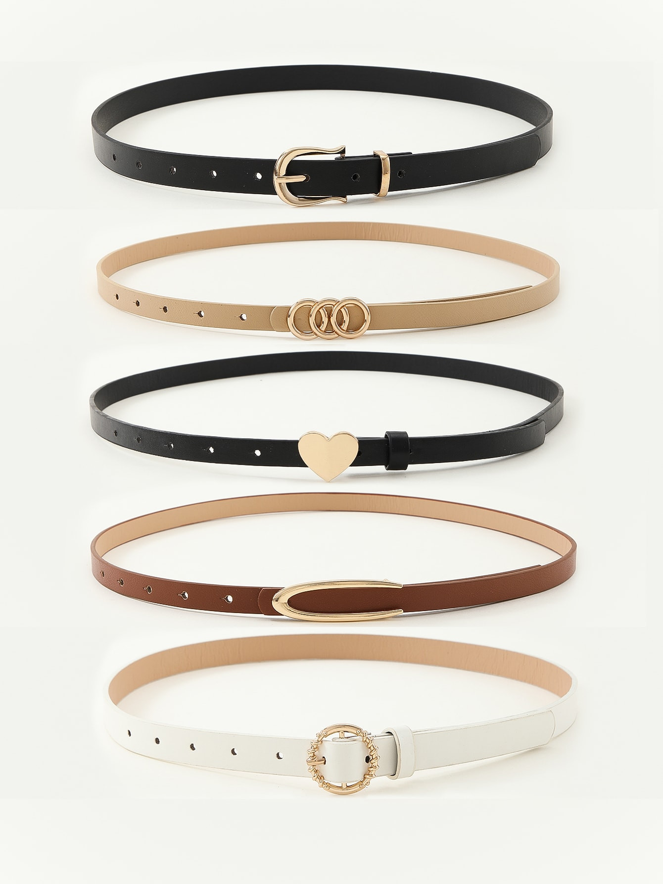 5pcs/set Women's Multicolor Heart Circle Shape Faux  Belt With Metal Buckle For Daily Wear | SHEIN