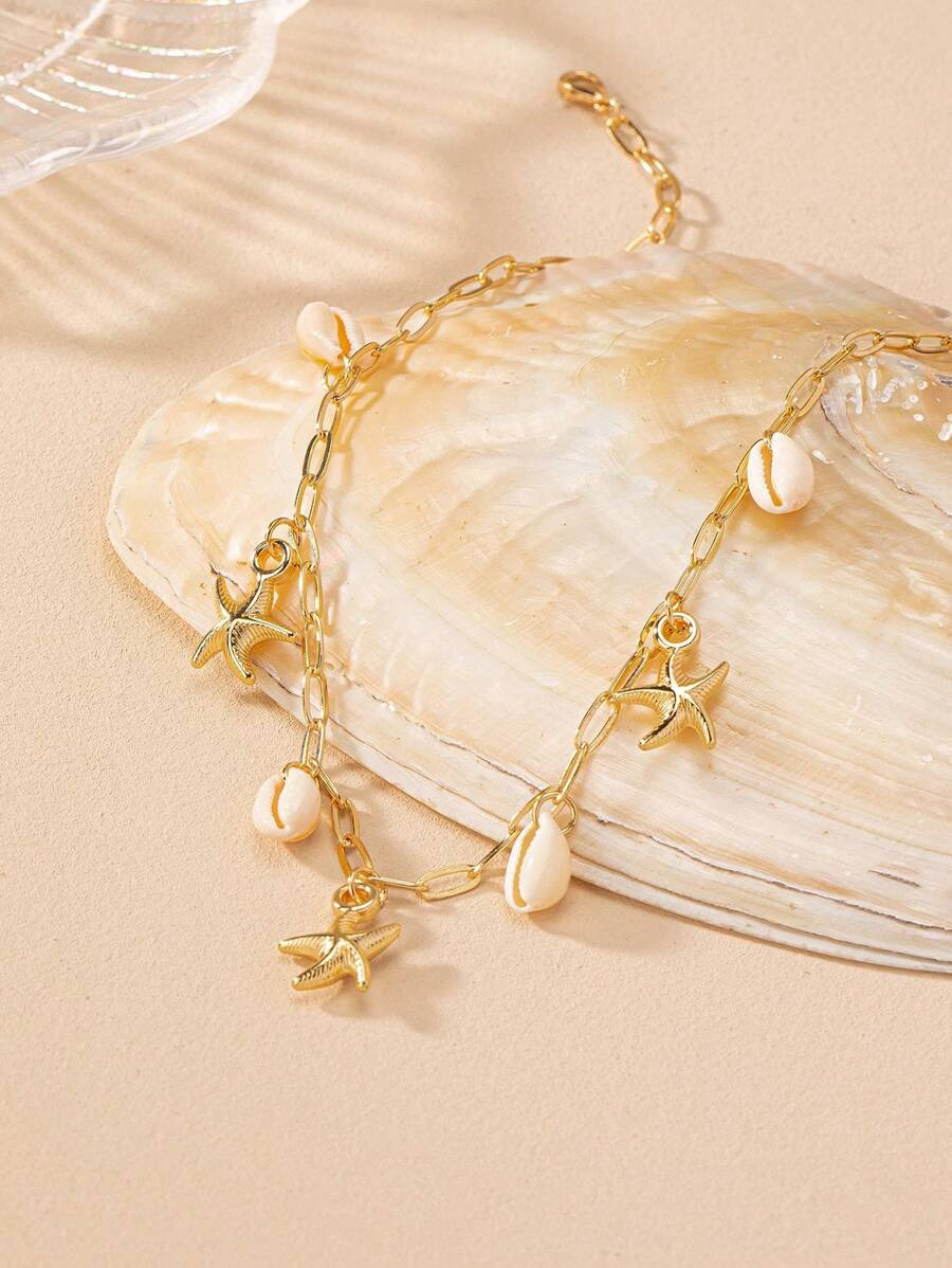 One Sea Star & Shell Fashionable Simple Ocean Style Vacation Necklace For Women, Made Of Alloy Ma... | SHEIN
