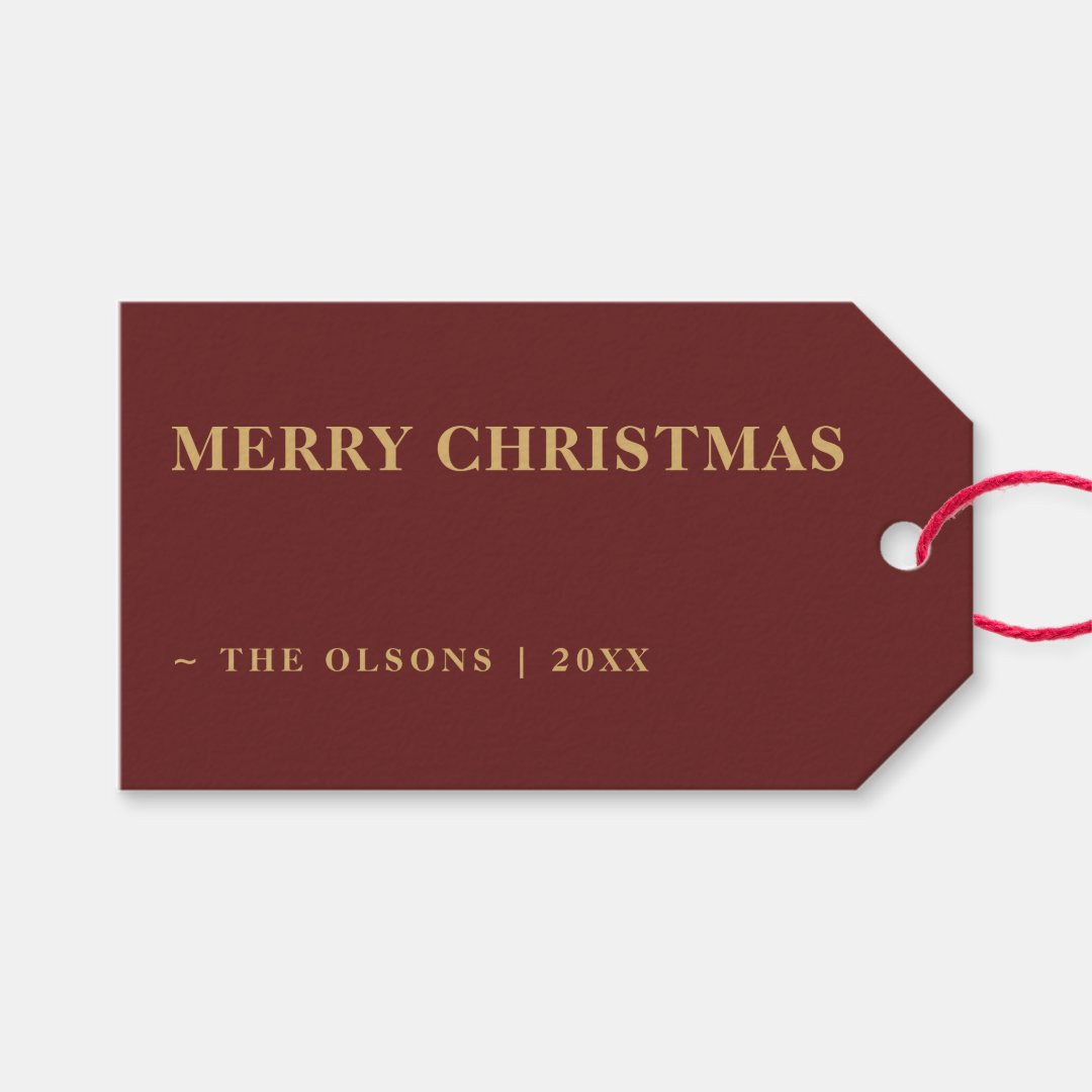 Minimalist Classic Merry Christmas Red Gift Tags | Zazzle | Zazzle