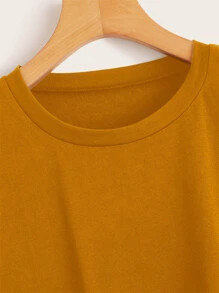 SHEIN LUNE Basic Solid Rolled Cuff Curved Tee | SHEIN
