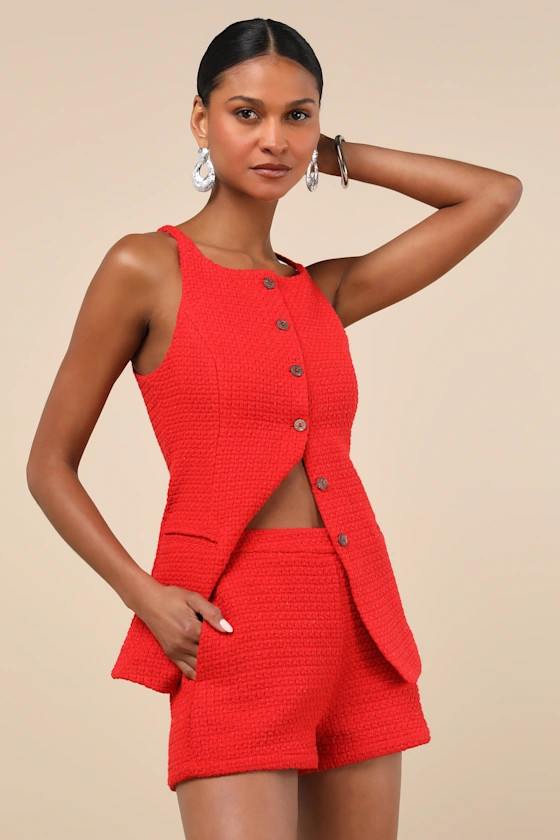 Mariette Red Tailored Knit Shorts | Lulus