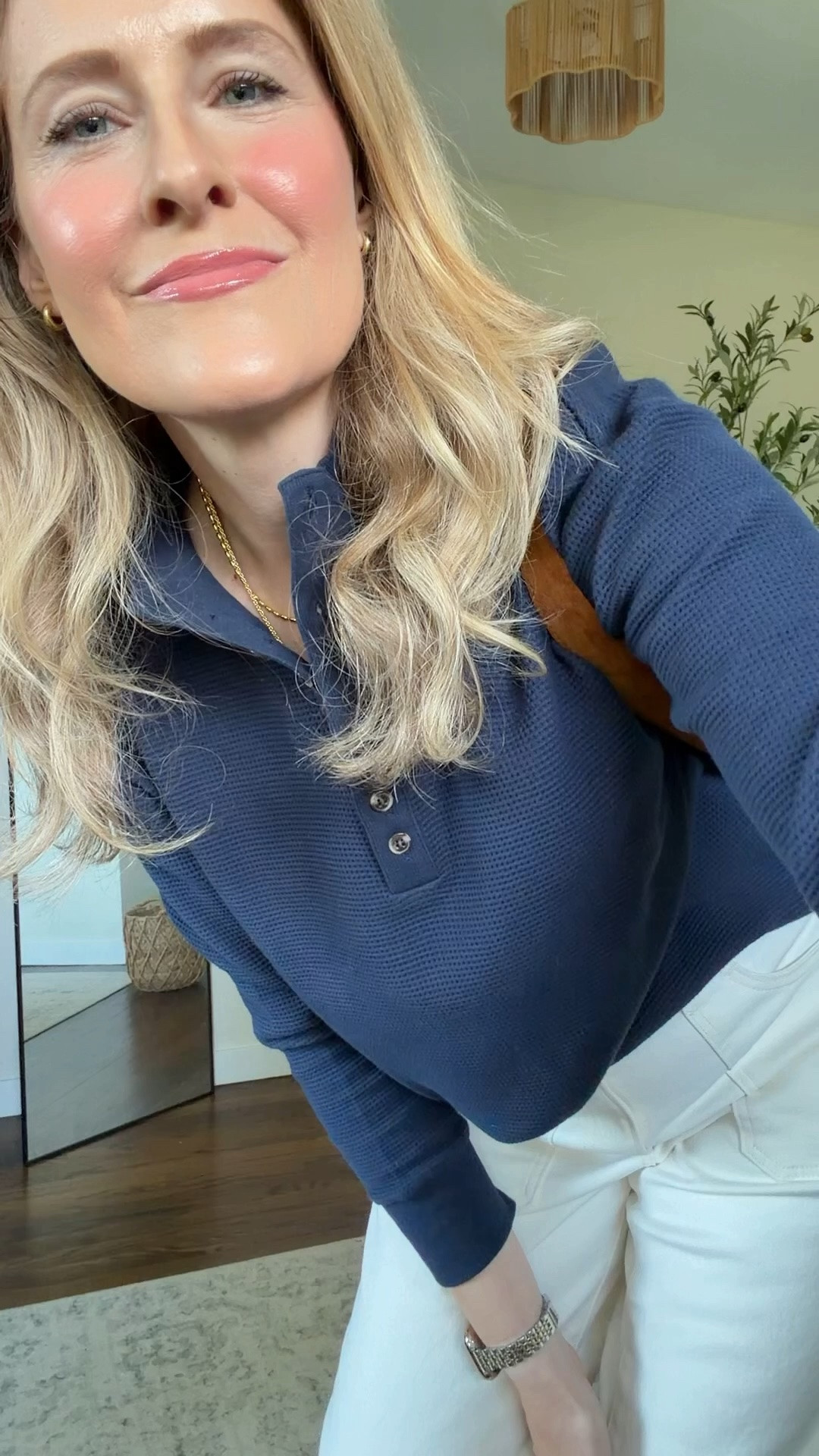 Waffleknit pullover tops at Walmart are really good this fall, I don’t know why I said they’re “incredibly soft” lol, but they’re a nice cotton. I’m in the small here. I also have the medium, both fit well, so it’s up to you whether you want it oversized or not. #walmartfashion

#LTKOver40
