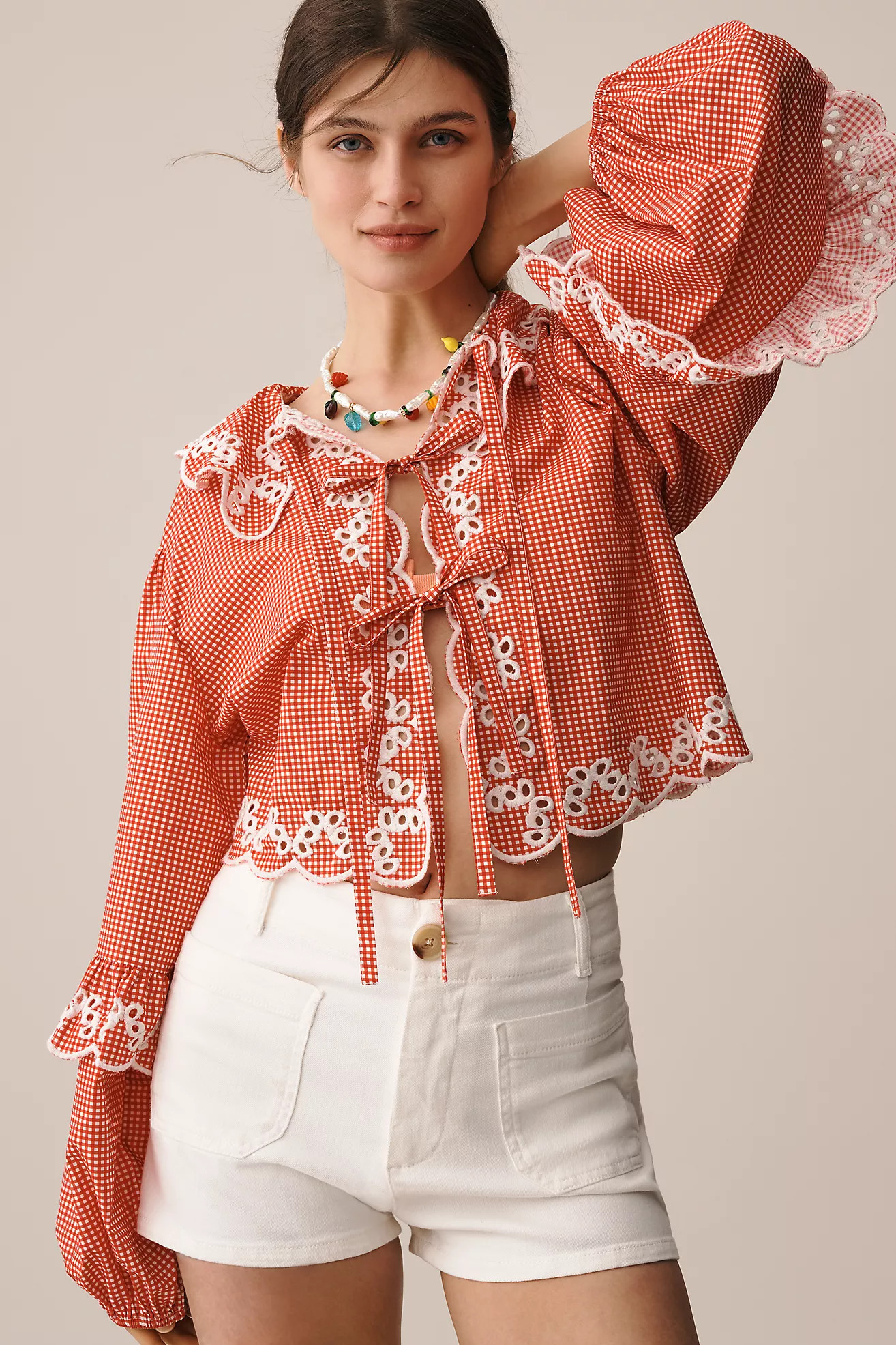 Maeve Long-Sleeve Scallop Tie-Front Blouse | Anthropologie (US)
