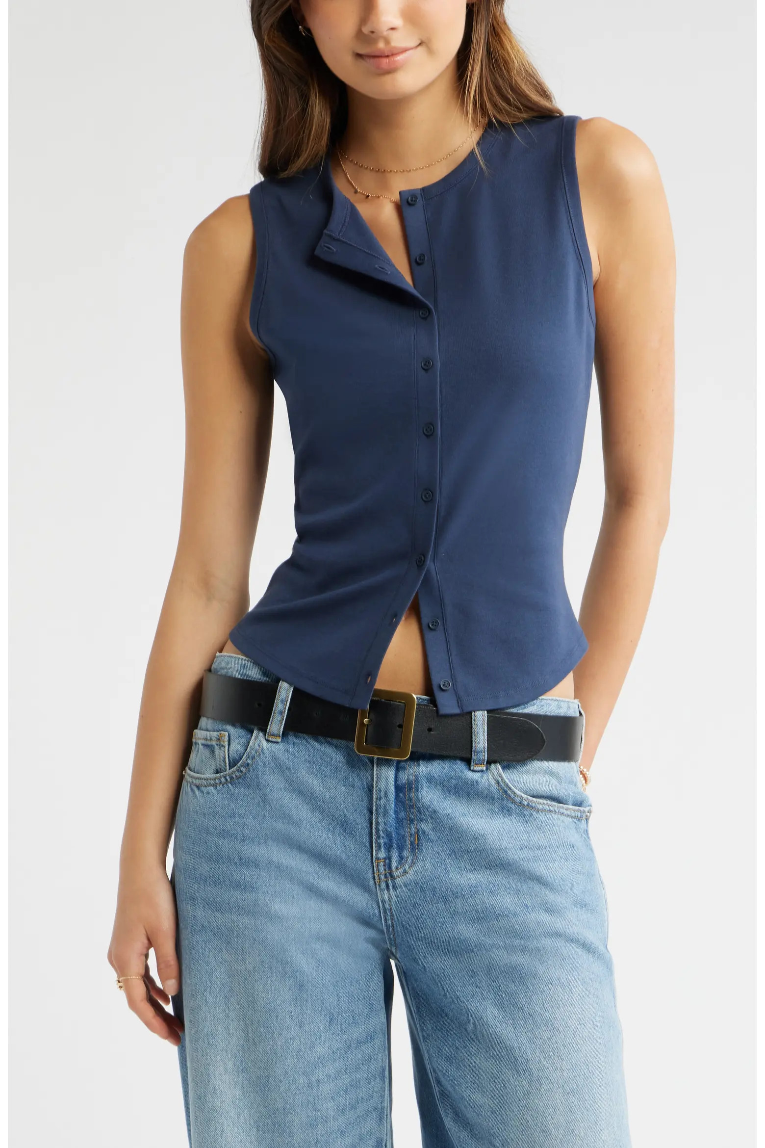BP. Cotton Blend Button-Up Tank (Women) | Nordstrom | Nordstrom