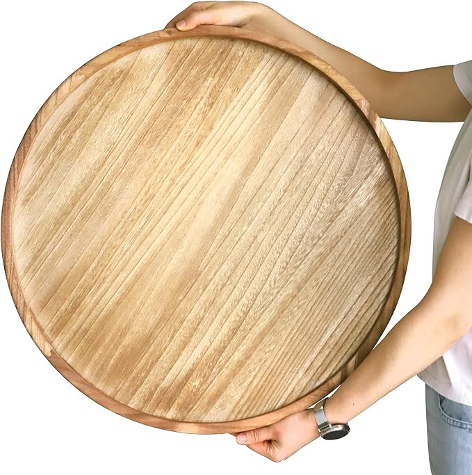 Round Wood Ottoman Serving Tray 24" - Rustic Wooden Table Tray for Farmhouse Decorative Oversized... | Amazon (US)