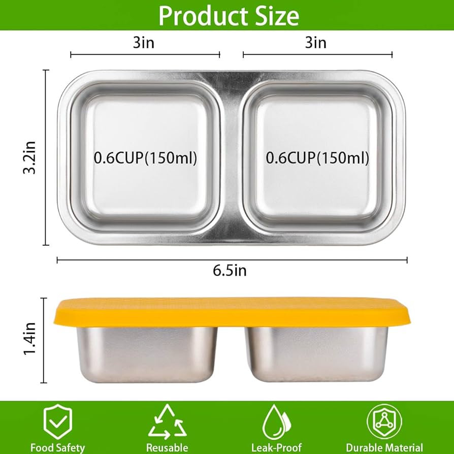 SUMERX 3 Pack Stainless Steel Snack Containers - 2 Compartment | Amazon (US)