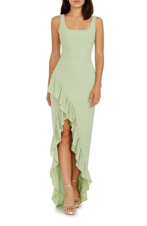 Dress the Population Charlene Ruffle Gown in Sage at Nordstrom, Size Xx-Large | Nordstrom