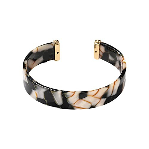 COLORFUL BLING Vintage Lightweight Chunky Thick Wide Open Cuff Bangle Tortoise Shell Mottled Statement Floral Bracelet for Women Statement Jewelry-metal black | Amazon (US)