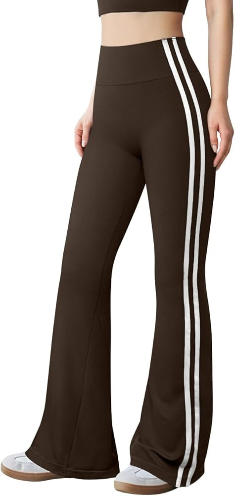 OQQ Yoga Pants Women High Waist Stripes Soft Casual Stretch Flared Bottoms Trousers | Amazon (US)
