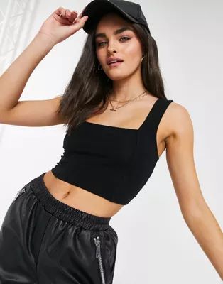 ASOS DESIGN organic cotton crop cami with square neck and seam detail in black | ASOS (Global)