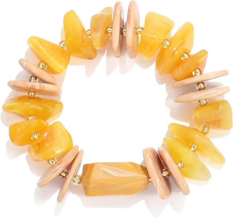 Colorful Chunky Beaded Stretch Bracelet for Women, Acrylic & Irregular Stone Chip Statement Jewel... | Amazon (US)