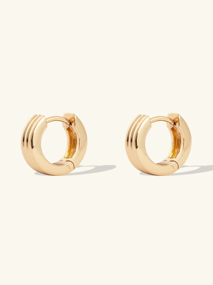 Triple Band Gold 8mm Baby Huggie Earrings | Wanderlust + Co | Wanderlust + Co