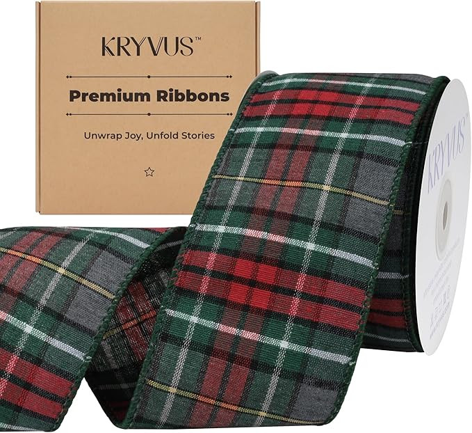 Tartan Plaid Christmas Ribbon, 2.5 Inch X 10 Yards Tartan Ribbon with Wired Edge, Perfect for Gif... | Amazon (US)