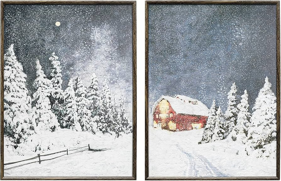 ArtbyHannah 16x24 Inch Christmas Canvas Wall Art, 2 Pack Framed Christmas Wall Decor, Winter Wall... | Amazon (US)