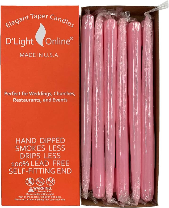D'light Online 12" Elegant Unscented Pink Taper Candles Premium Quality Candles Hand-Dipped Taper... | Amazon (US)