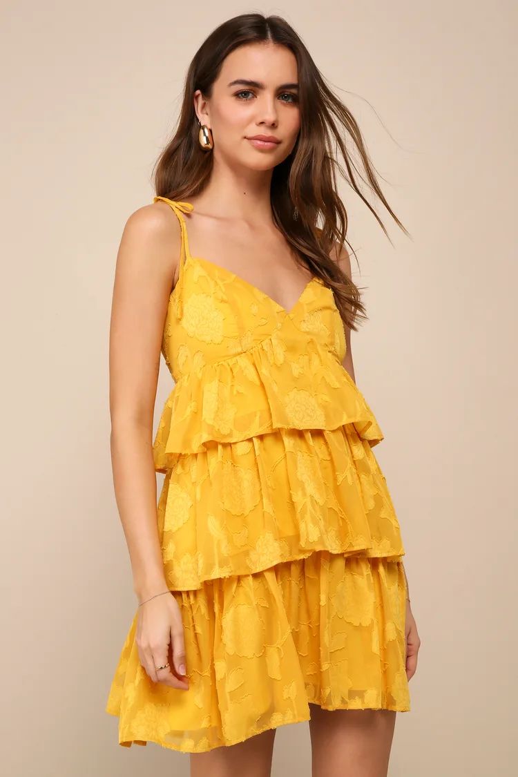 Darling Summer Yellow Burnout Floral Tie-Strap Mini Dress | Lulus