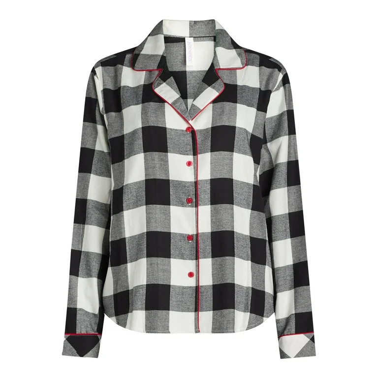 Joyspun Women's Flannel Long Sleeve Top and Pants Pajama Set, 2-Piece, Sizes XS-3X | Walmart (US)