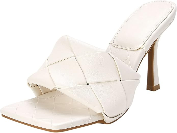 Womens Braided Heels Sandals Square Open Toe Heeled Leather Mule Woven Slides Stiletto Slip On Qu... | Amazon (CA)
