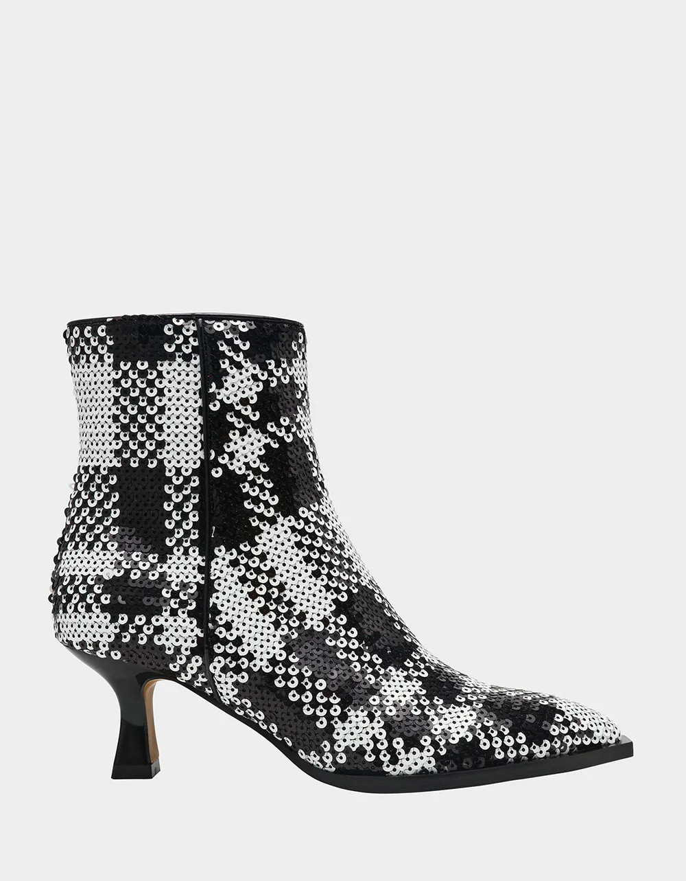 LOUISA BLACK/WHITE PLAID Women's Pointed Toe Kitten Heel Ankle Bootie | Betsey Johnson