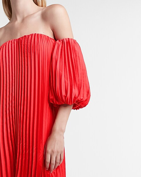 Pleated Belted Off The Shoulder Trapeze Dress | Express