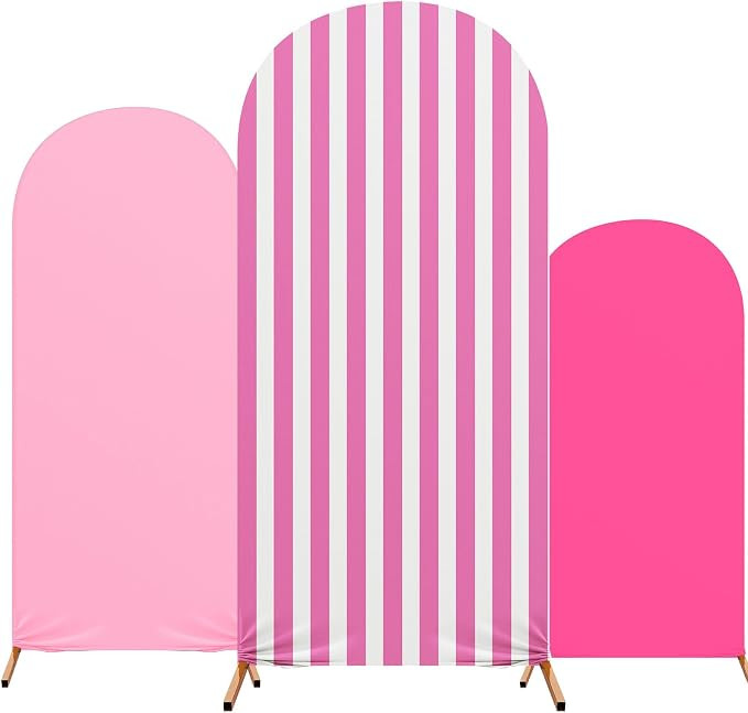 Striped Arch Backdrop Cover Set of 3 Pink Arch Covers Spandex Stretch Backdrop Stand 4ft, 5ft, 6f... | Amazon (US)