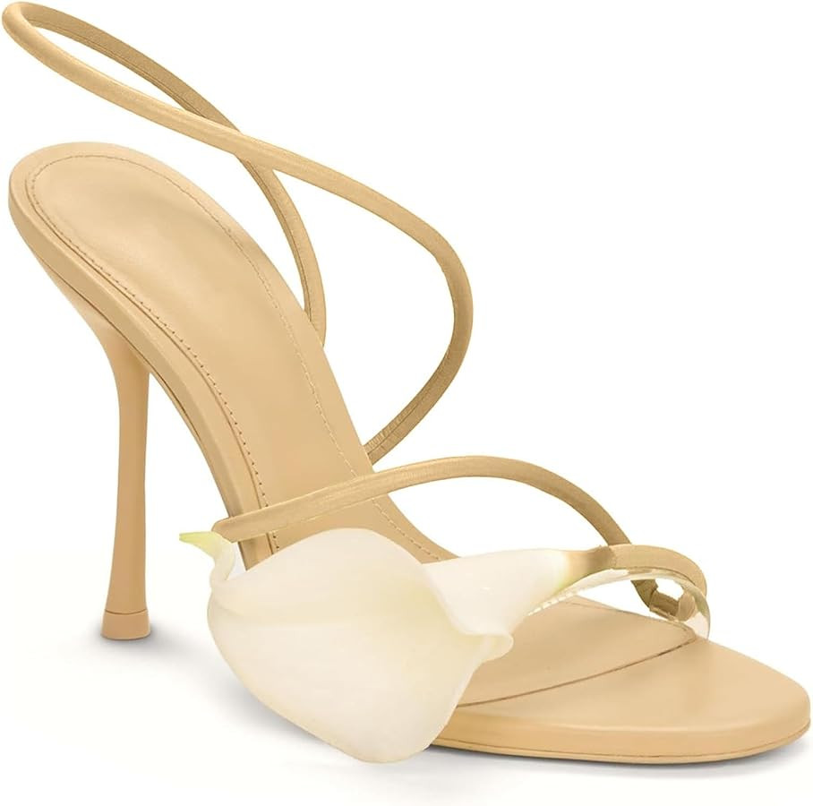 ZJGZF Flower Heels for Women Nude Calla Lilyl Heeled Sandals Wedding Shoes for Bride Sexy Strappy... | Amazon (CA)