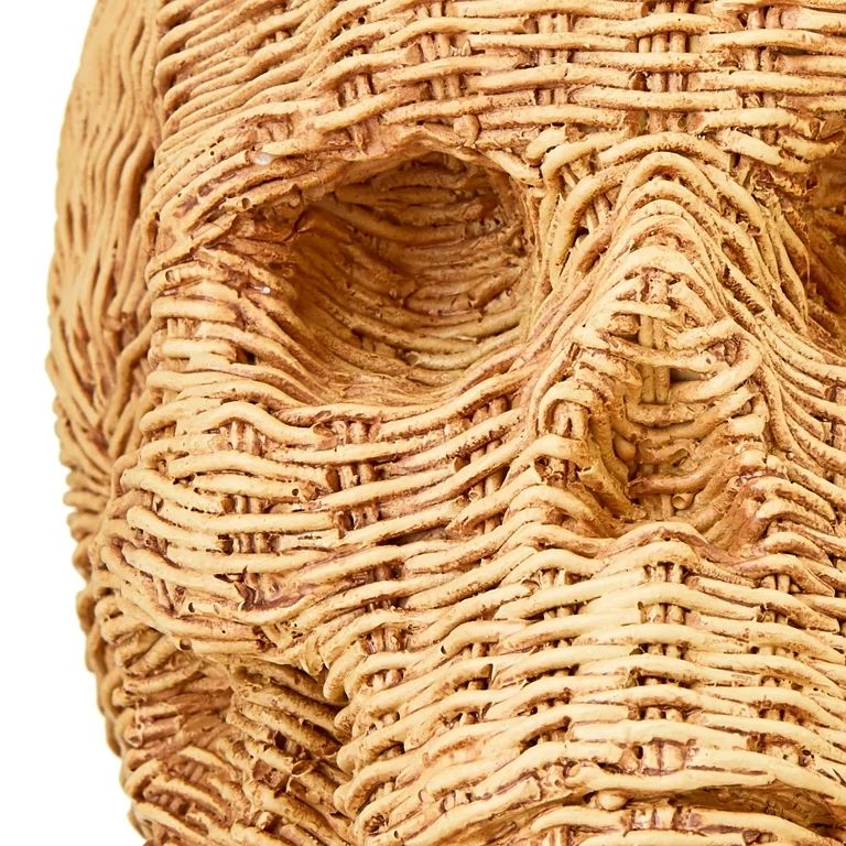 Halloween Brown Faux Rattan Resin Skull Tabletop Decor, 5.5 in, by Way To Celebrate | Walmart (US)