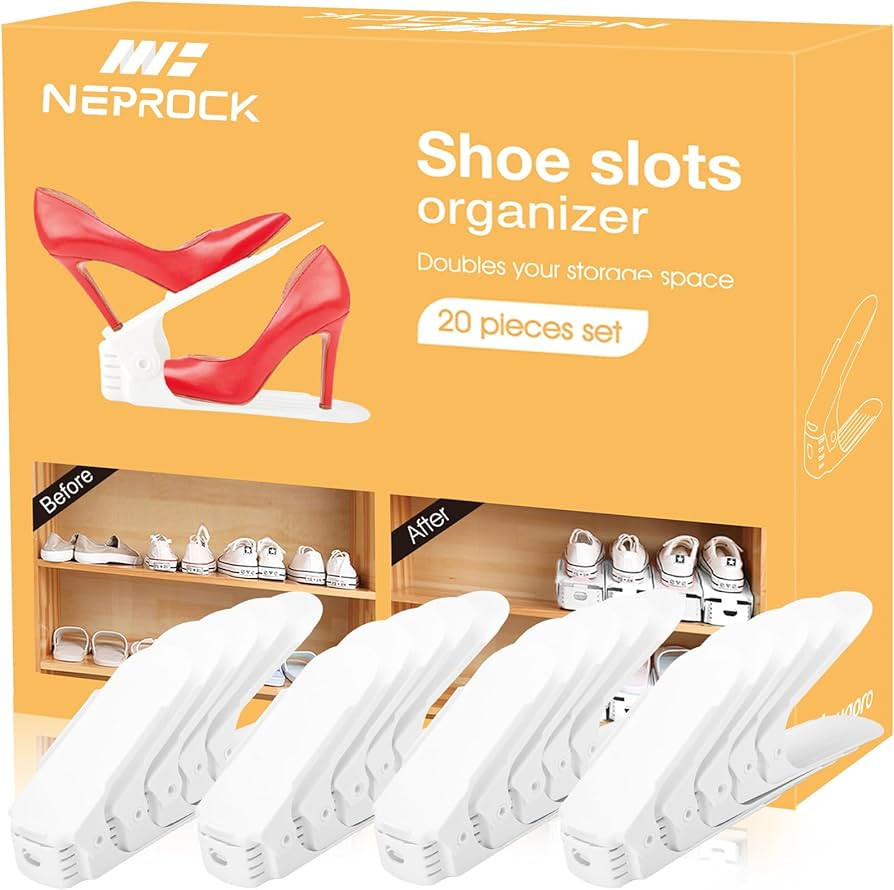 Neprock Shoe Slots Organizer, 20 Pack Adjustable Shoe Rack Stacker Storage Space Saver, Double De... | Amazon (US)