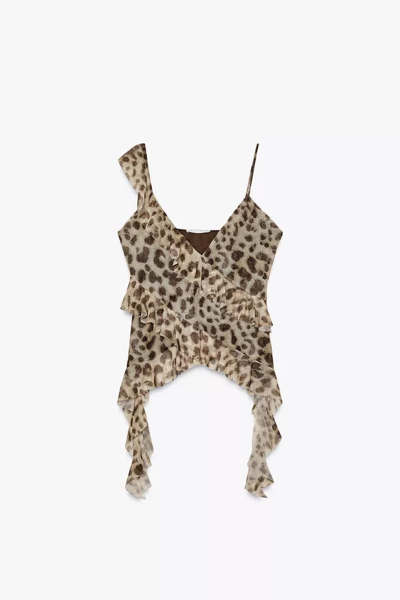 PRINTED TULLE RUFFLE TOP | Zara US