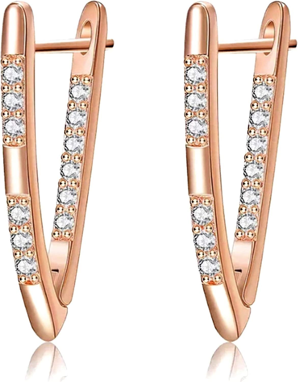 Geometric shape Rose Gold CZ Earrings For Women and girls | Amazon (US)