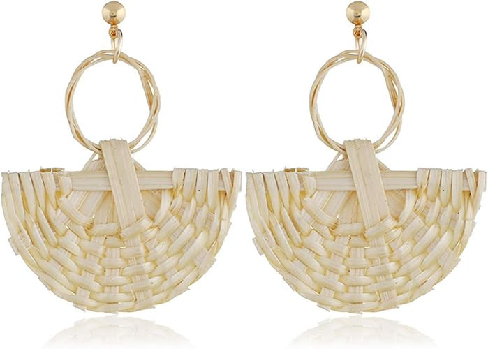 Beige Rattan Fan Drop Earrings | Amazon (US)