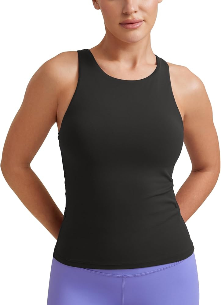 CRZ YOGA Butterluxe Womens Racerback Workout Tank Top with Built in Shelf Bra - Padded High Neck ... | Amazon (US)
