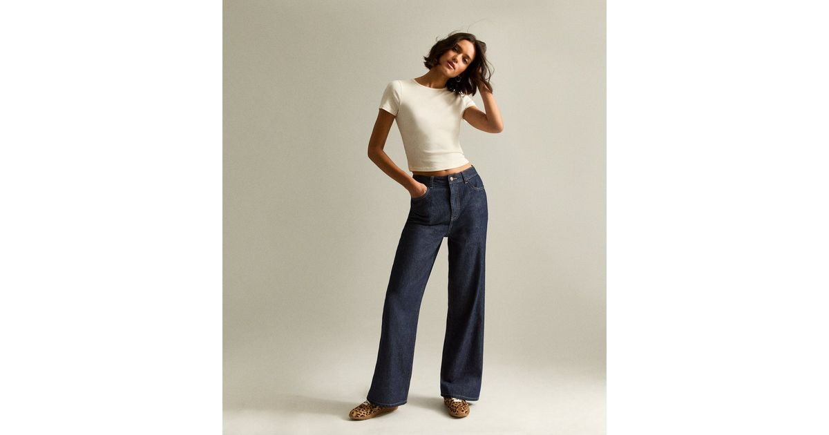 Navy Adalae High Waisted Wide Leg Jeans | New Look | New Look (UK)