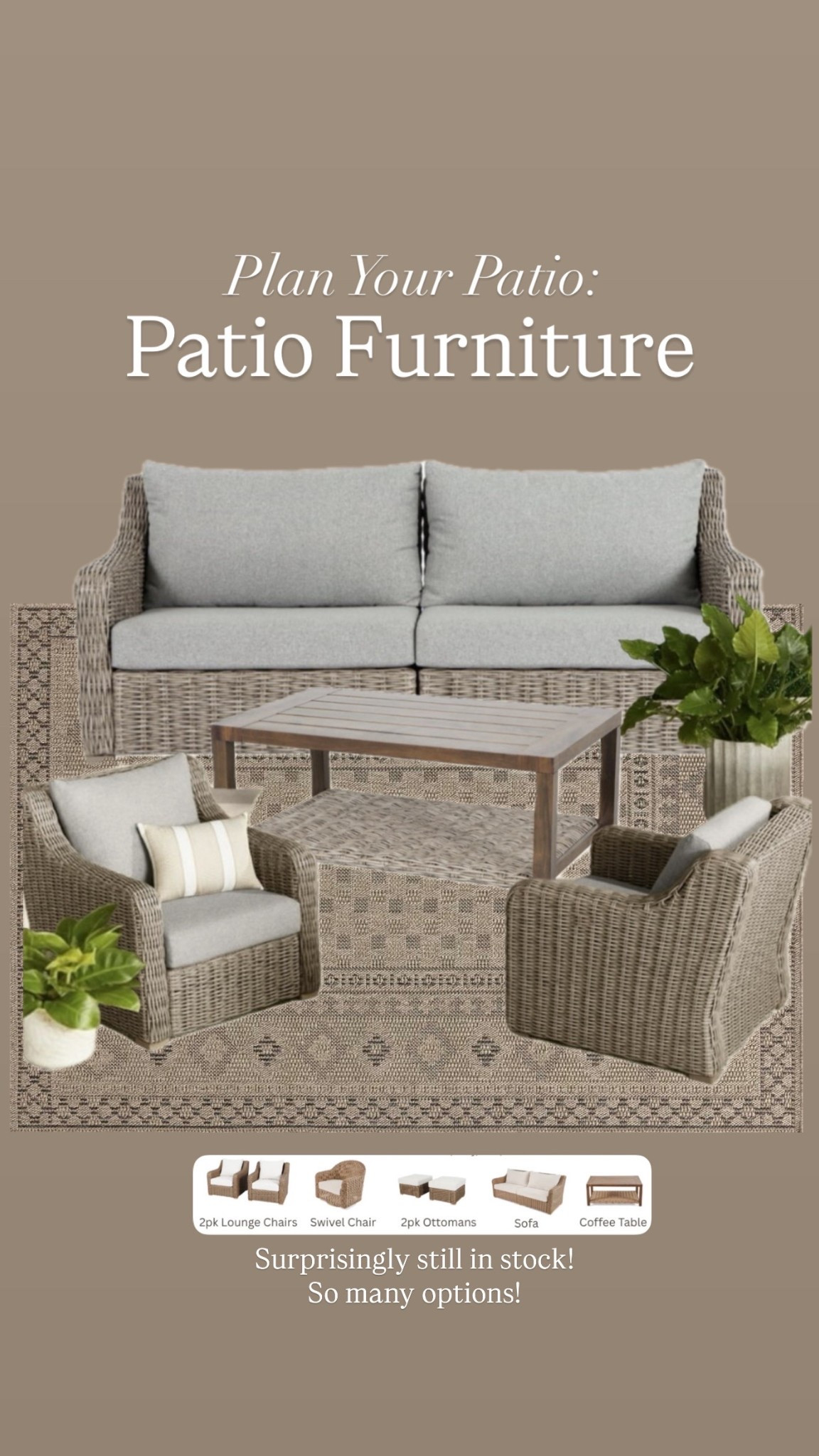 Plan your patio! 

After choosing a rug, select furniture and configure it in a way that allows the most flow through the space. These wicker sets are a win!!

#LTKHome #LTKSaleAlert #LTKSeasonal