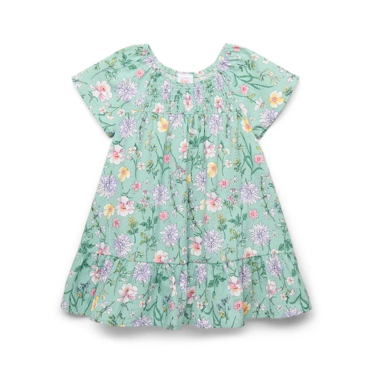 Wonder Nation Toddler Girls' Cotton Ruffle Floral Dress with Short Sleeves, Sizes 12M-5T | Walmart (US)