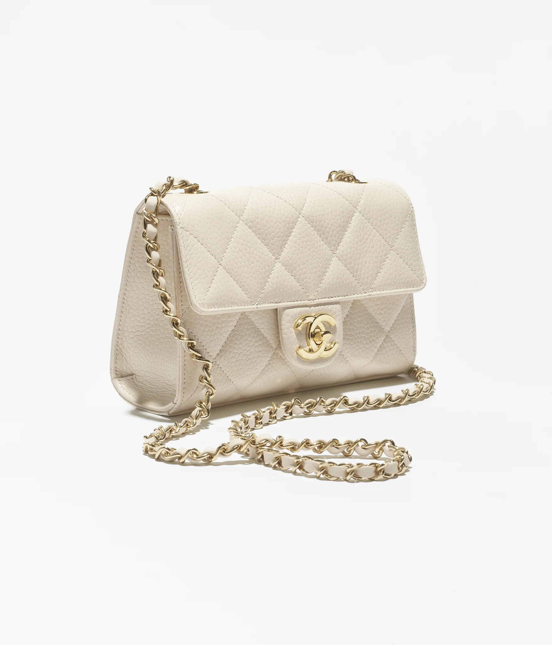 Mini flap bag, Grained calfskin & gold-tone metal, light beige — Fashion | CHANEL | Chanel, Inc. (US)