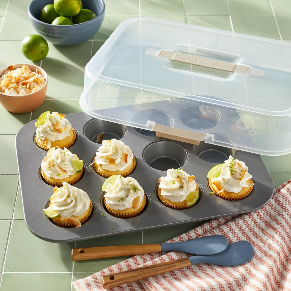 12ct Nonstick Aluminized Steel Muffin Pan with Lid Clear - Figmint™ | Target