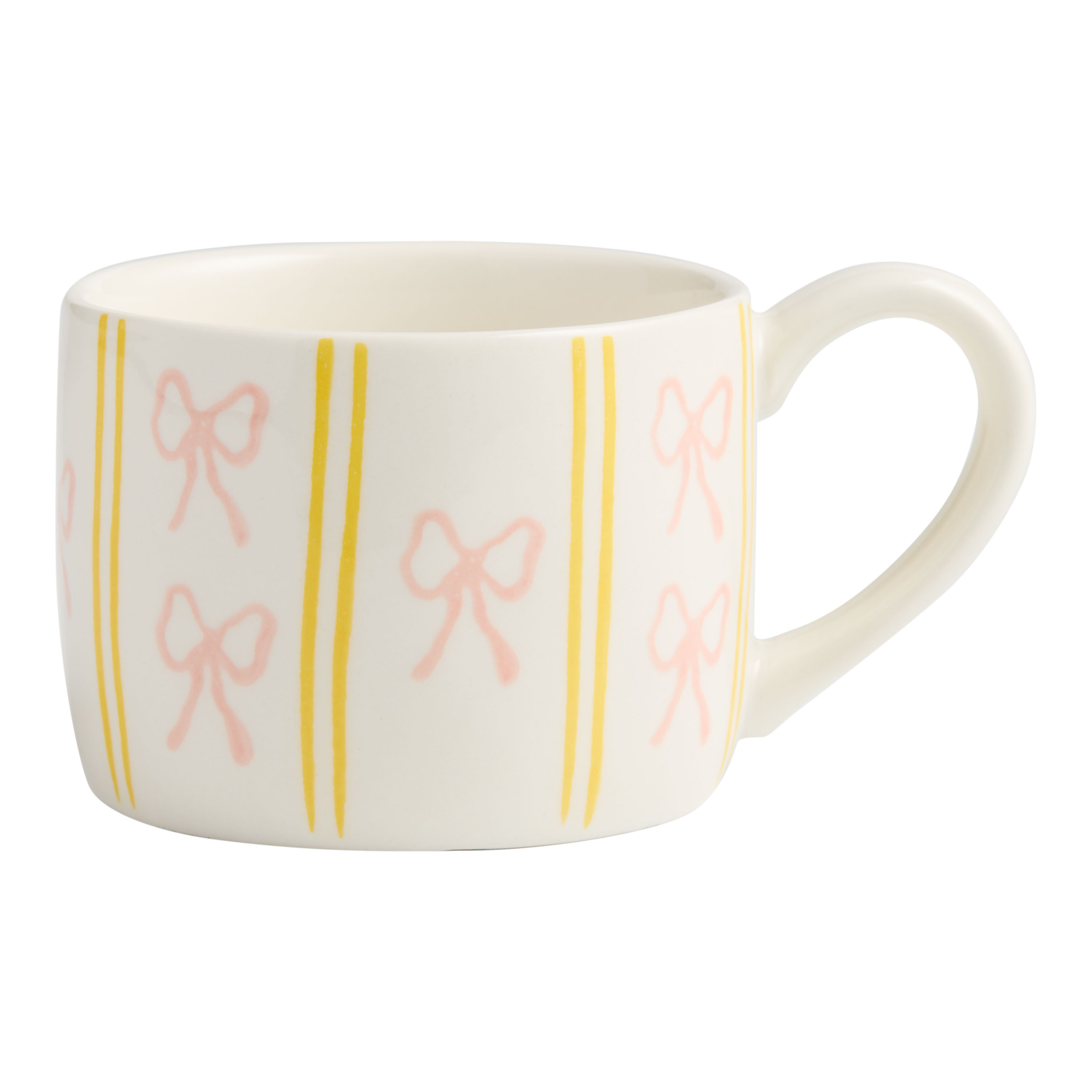Yellow and Pink Bow Stripe Hand Painted Ceramic Mug | World Market