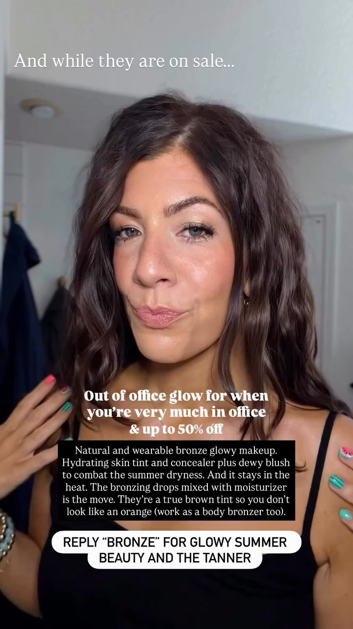 And while they are on sale….. Natural and wearable bronze glowy makeup. Hydrating skin tint and concealer plus dewy blush to combat the summer dryness. And it stays in the heat. The bronzing drops mixed with moisturizer is the move. They’re a true brown tint so you don’t look like an orange (work as a body bronzer too).

#LTKgrwm #LTKBeauty #LTKOver40