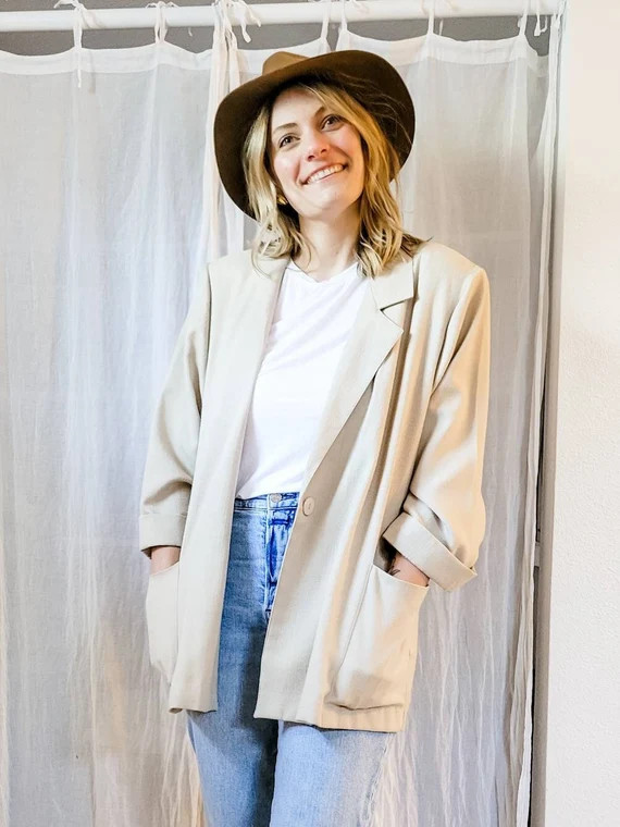 Beige Linen Like Oversized Blazer | Etsy | Etsy (US)