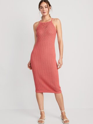 Fitted Sleeveless Chevron-Knit Midi Sweater Dress for Women | Old Navy (US)