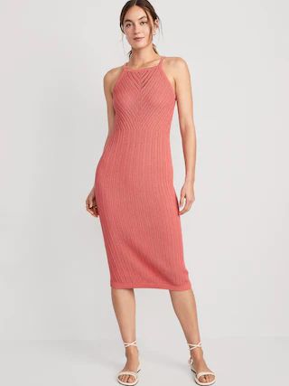 Fitted Sleeveless Chevron-Knit Midi Sweater Dress for Women | Old Navy (US)