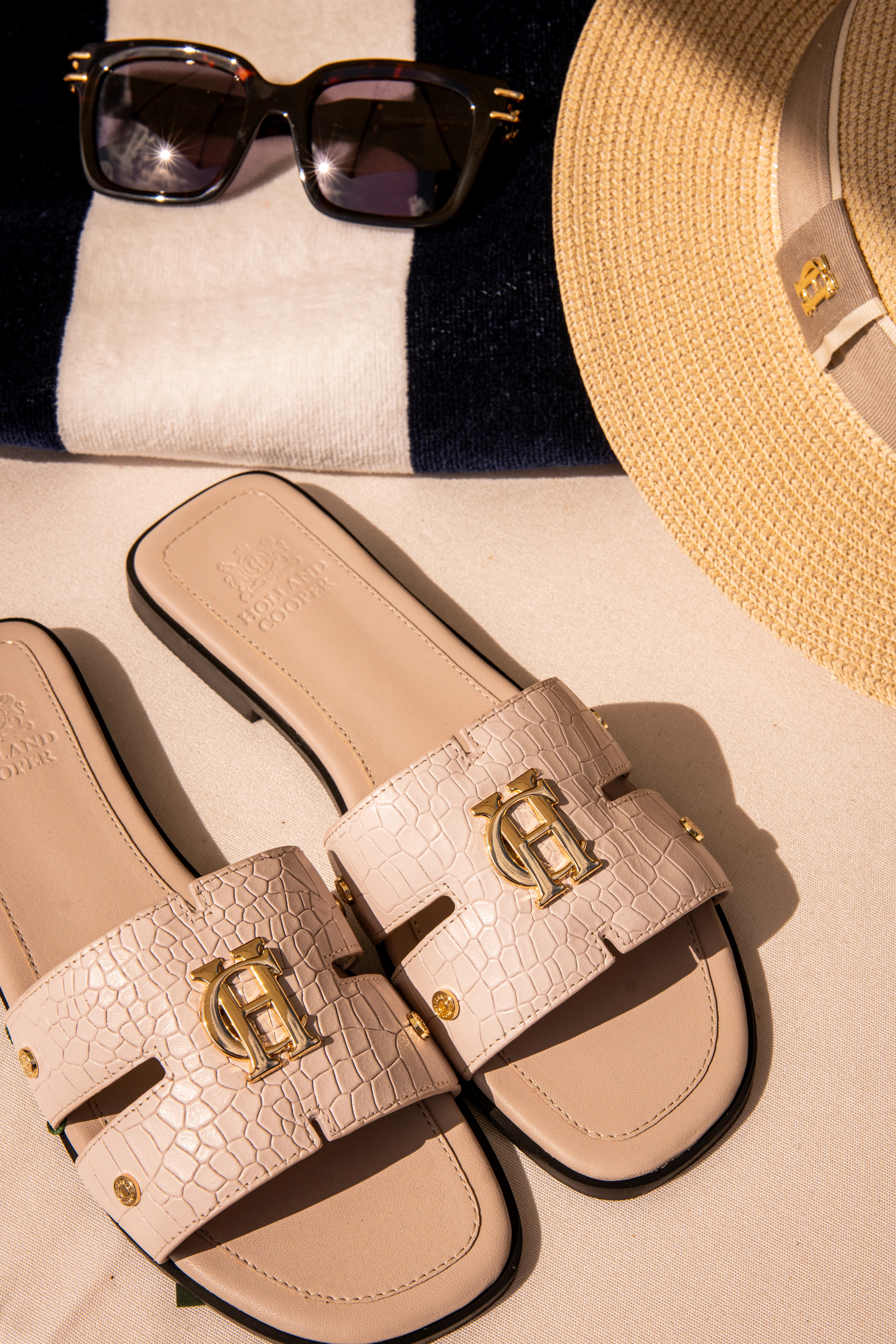 Monogram Slides (Dusty Pink Croc) | Holland Cooper