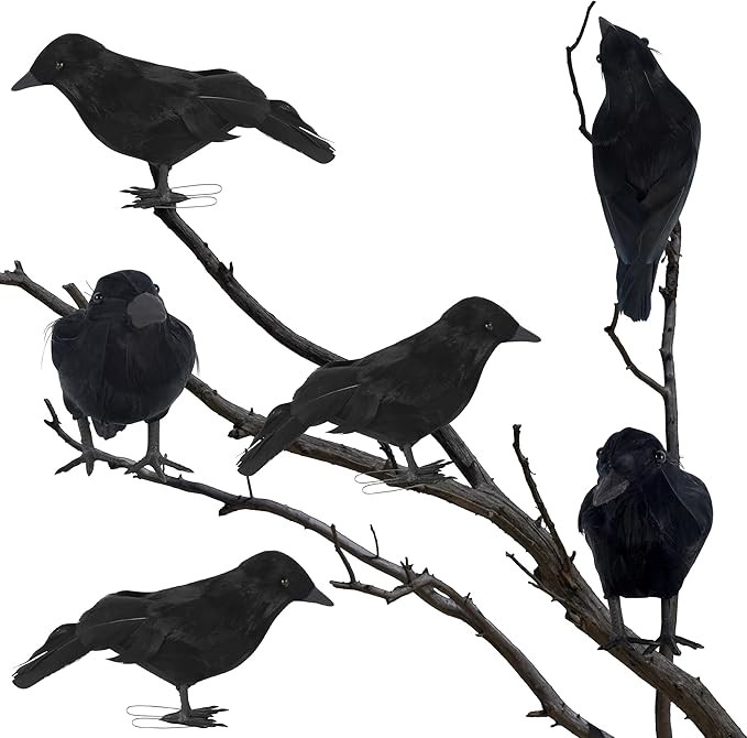 ATDAWN Halloween Birds, Black Feathered Crows, Realistic Looking Halloween Birds Decoration Birds... | Amazon (US)