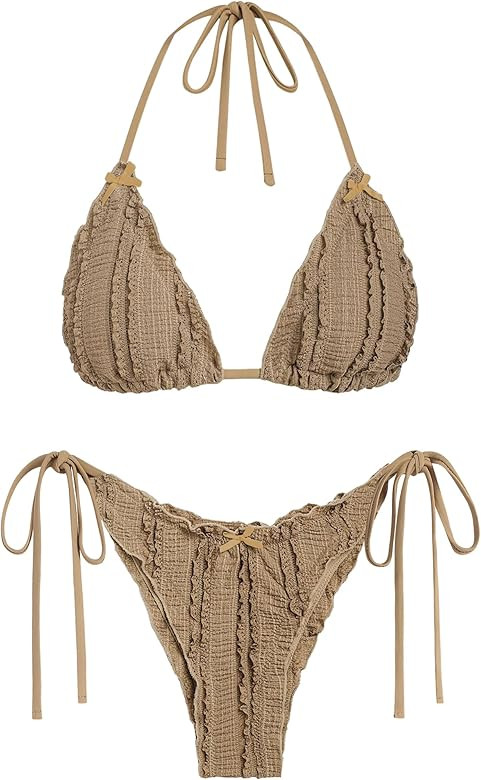 ZAFUL Women's Halter Bikini Sets Bow Decor Color Block Leopard Print Tie Side 2 Pieces Triangle B... | Amazon (US)