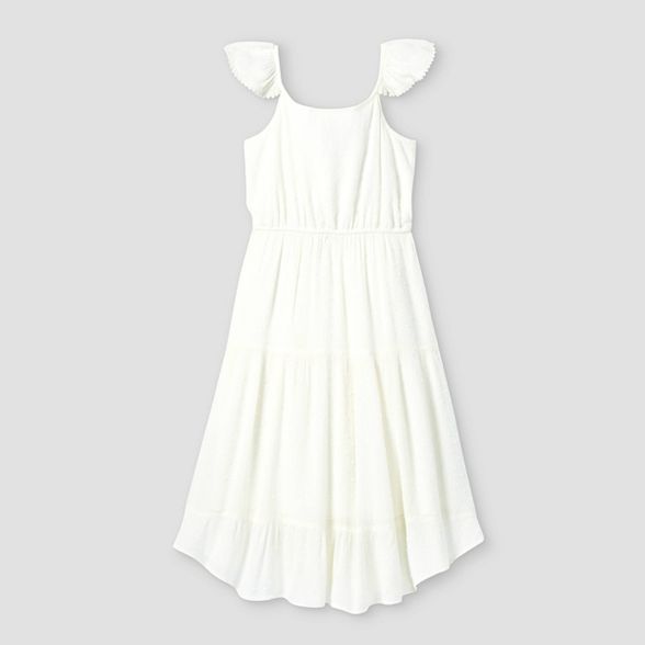 Girls' Ruffle Sleeve A-Line Midi Dress - art class™ White | Target