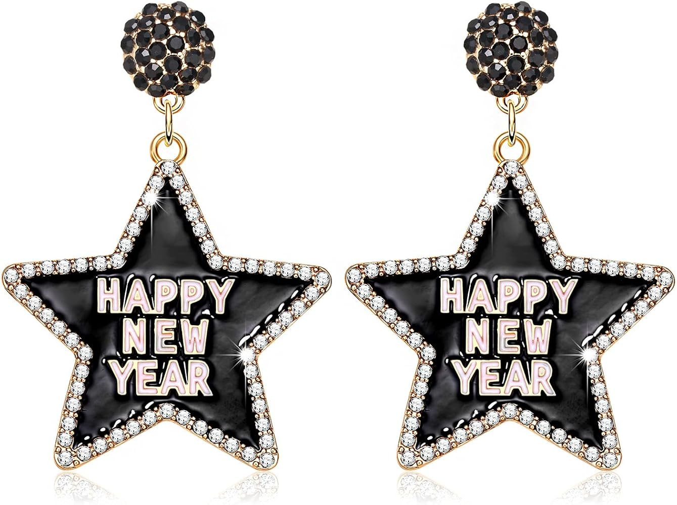 Happy New Year Earring for Women Glitter Rhinestone Star Dangle Earrings Holiday New Year’s Eve... | Amazon (US)