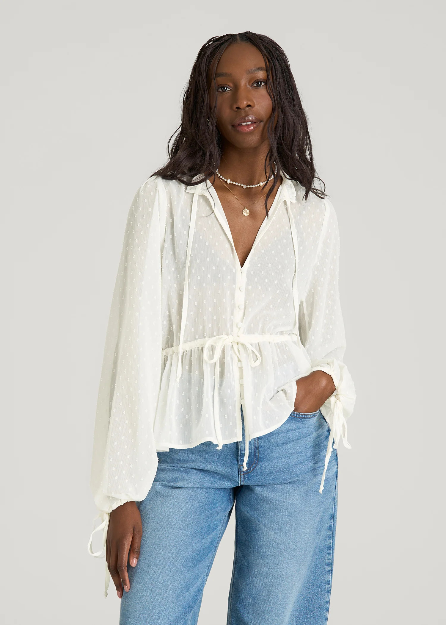 Peasant Chiffon Blouse for Tall Women in Antique White | American Tall